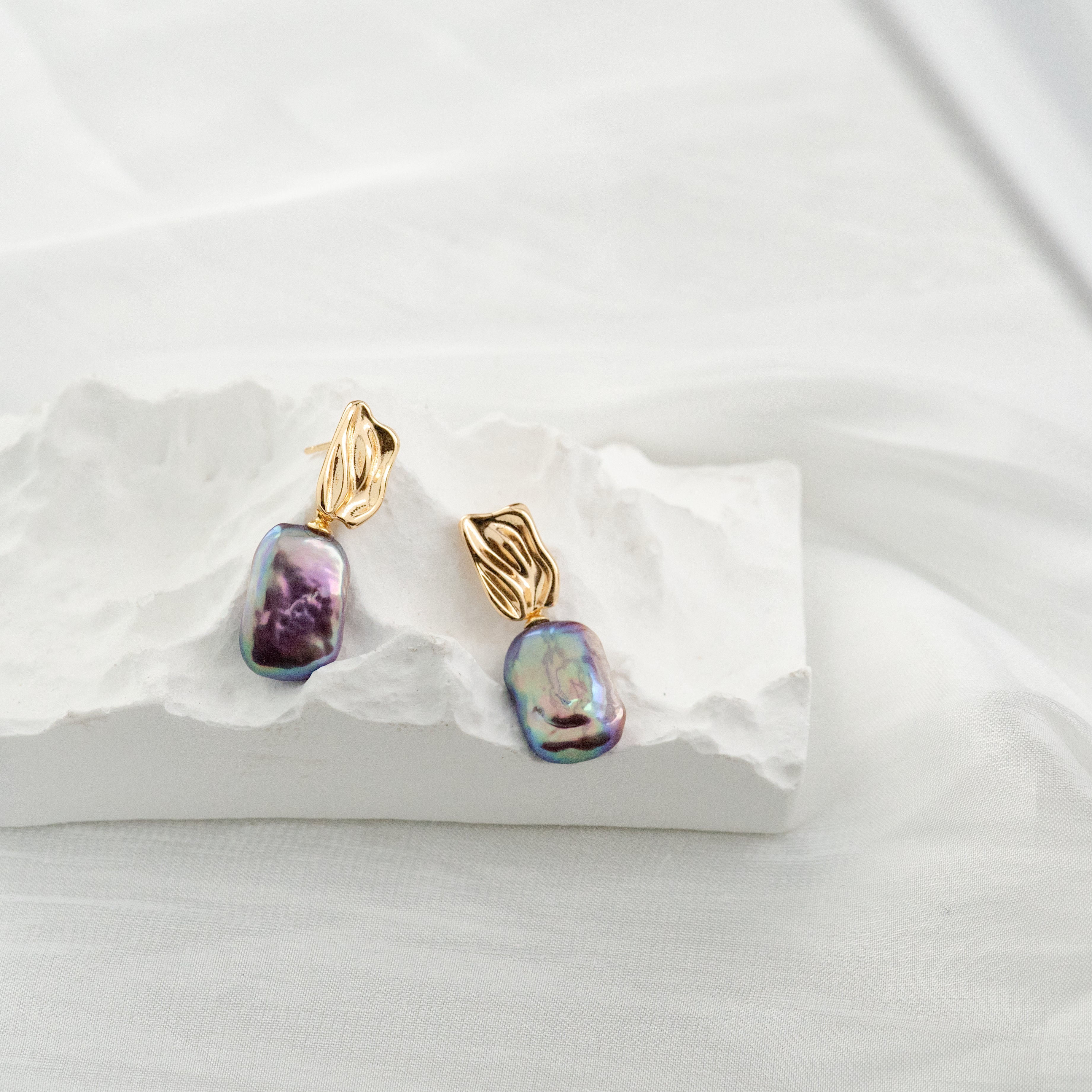 10-15mm Purple Baroque Fresh Water Pearl Earrings