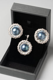 13-14mm White White South Sea Earrings and Pendant Set